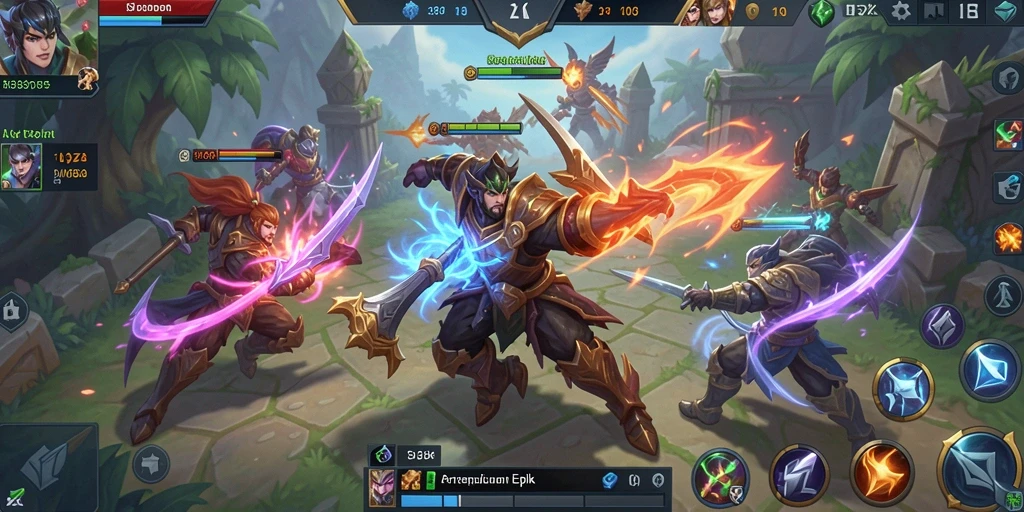 Tangkapan layar permainan 33ZK dengan aksi MOBA yang mendebarkan.