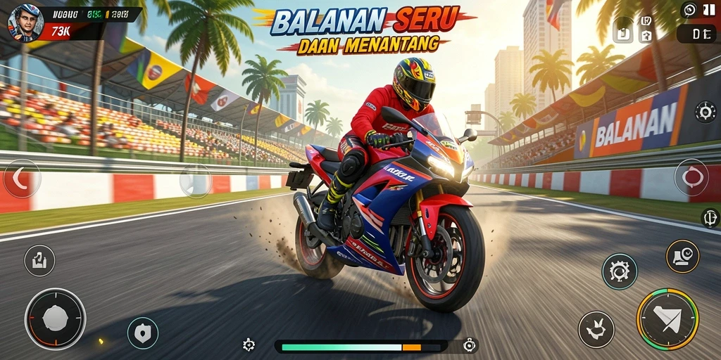 Gameplay seru dan menegangkan dari 73K di lintasan balapan.