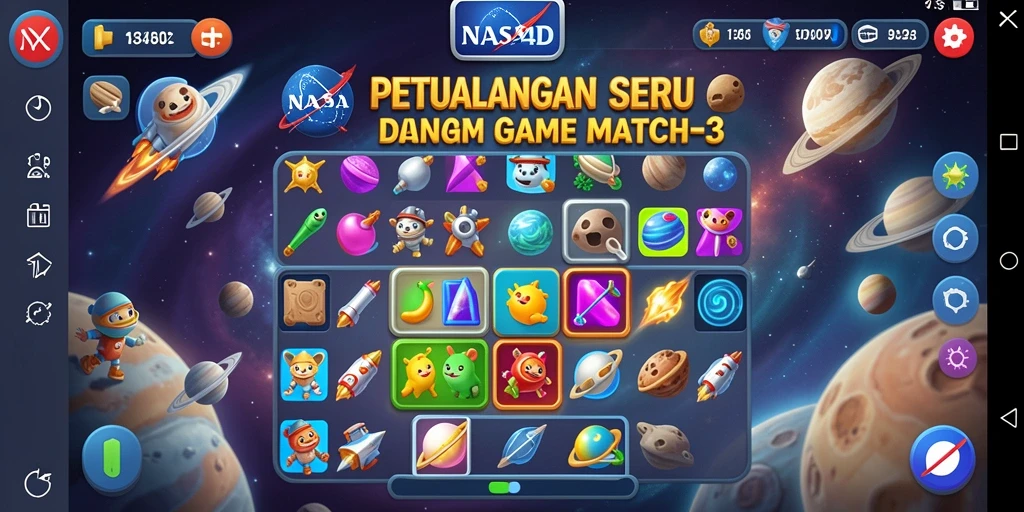 Gameplay seru Match-3 di NASA4D dengan grafis yang menawan.