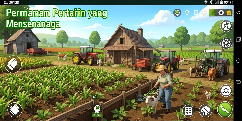 Screenshot gameplay OLX128 menunjukkan keseruan bertani yang interaktif.