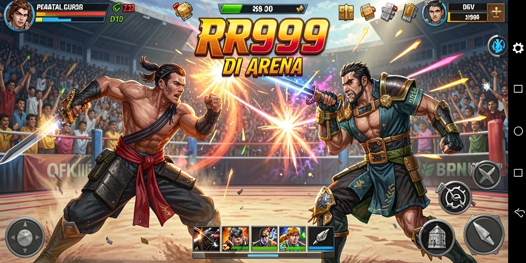 Screenshot gameplay RR999 yang menunjukkan pertarungan intens.