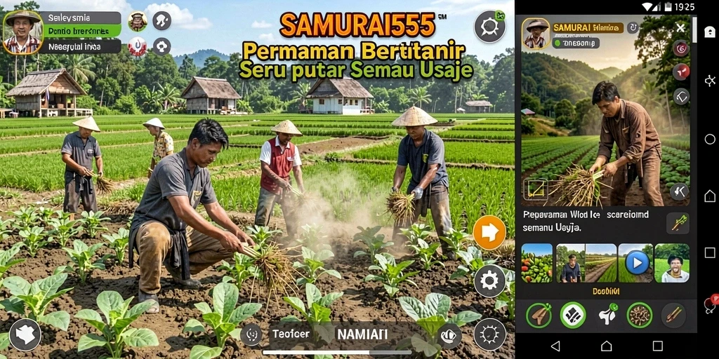 Tampilan gameplay SAMURAI555 yang menarik dengan elemen bertani.