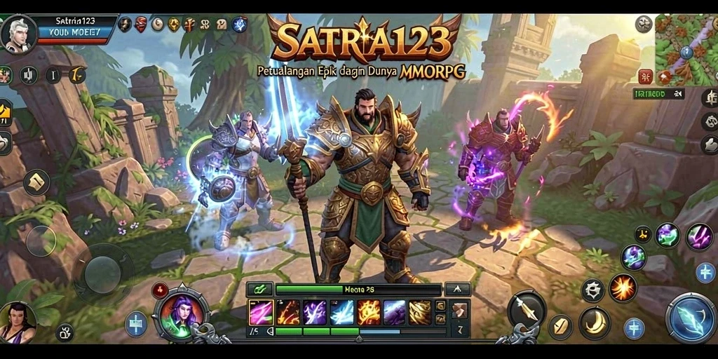 Gameplay SATRIA123 yang menampilkan pertarungan epik di dunia fantasi.